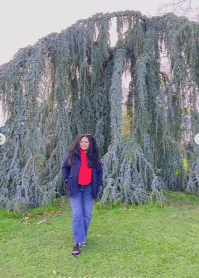 Under the weeping cedar, National Botanic Gardens